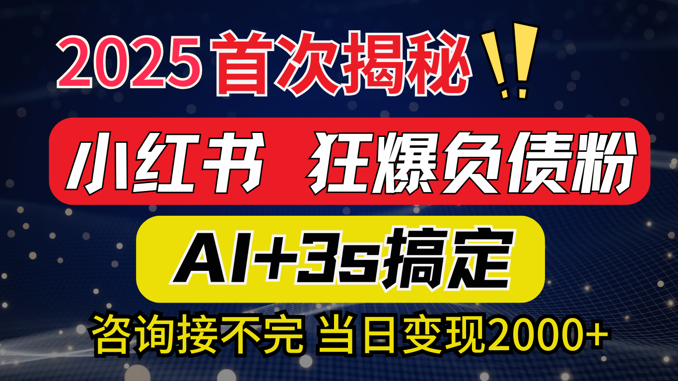 2025引流天花板：最新小红书狂暴负债粉思路，咨询接不断，当日入2000+-秘源志