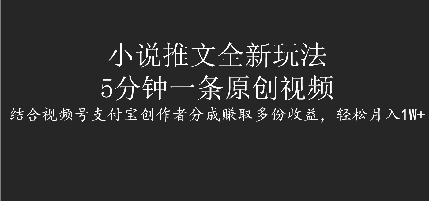 小说推文全新玩法，5分钟一条原创视频，结合视频号支付宝创作者分成赚取多份收益，轻松月入1W+-秘源志